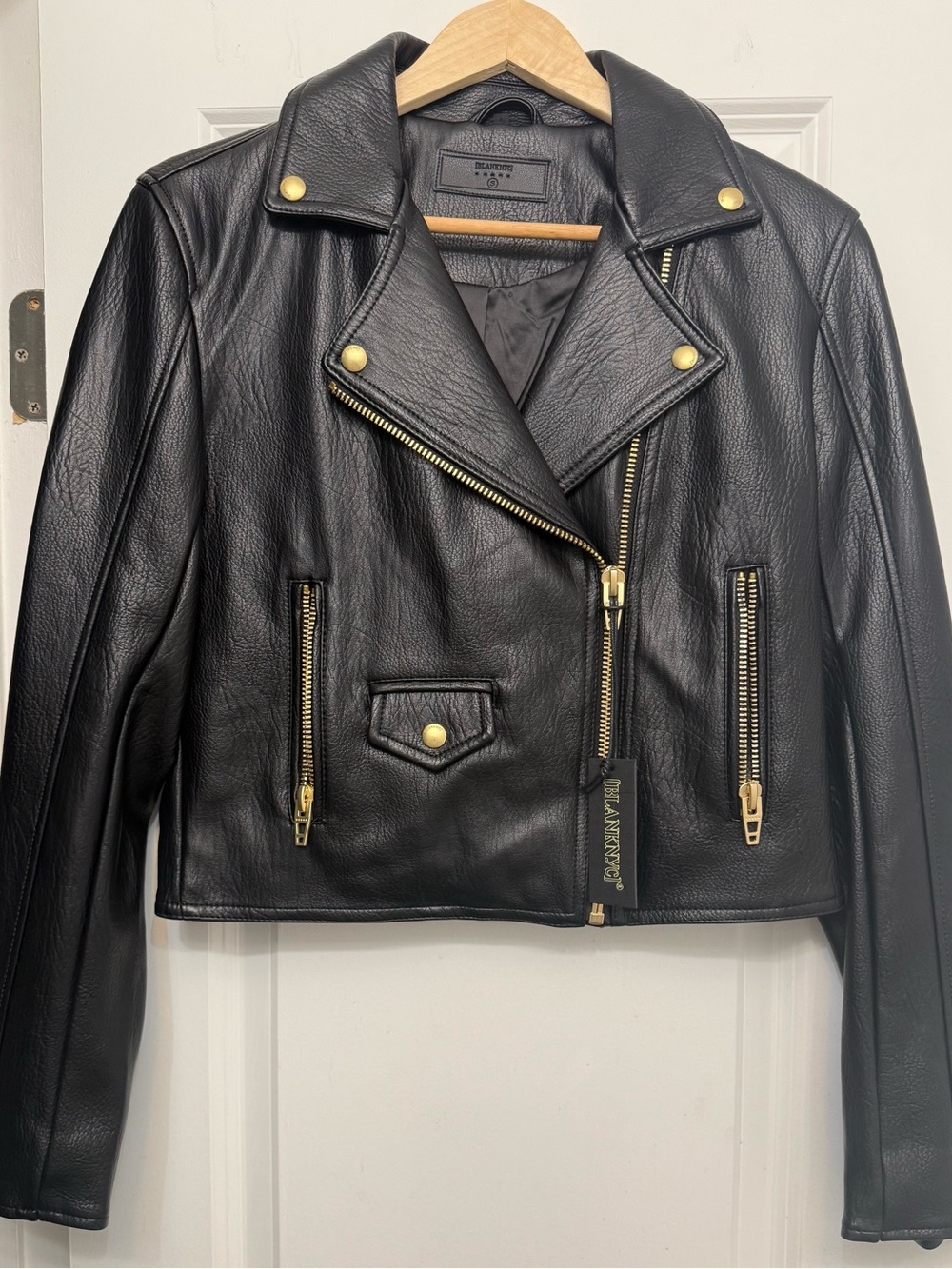 Blank NYC Black Leather Moto Jacket with Gold Hardware